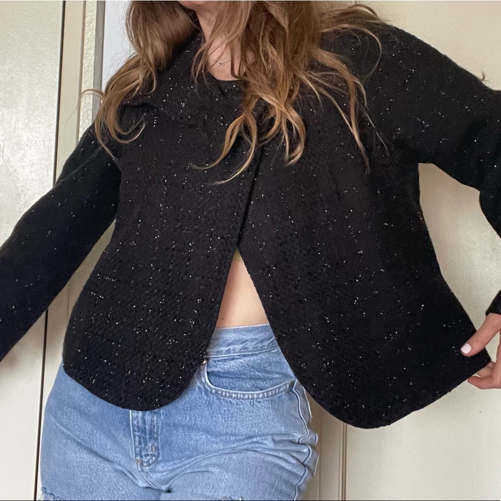 Vintage Metallic 'Thread-Shot' Boxy Open Blazer